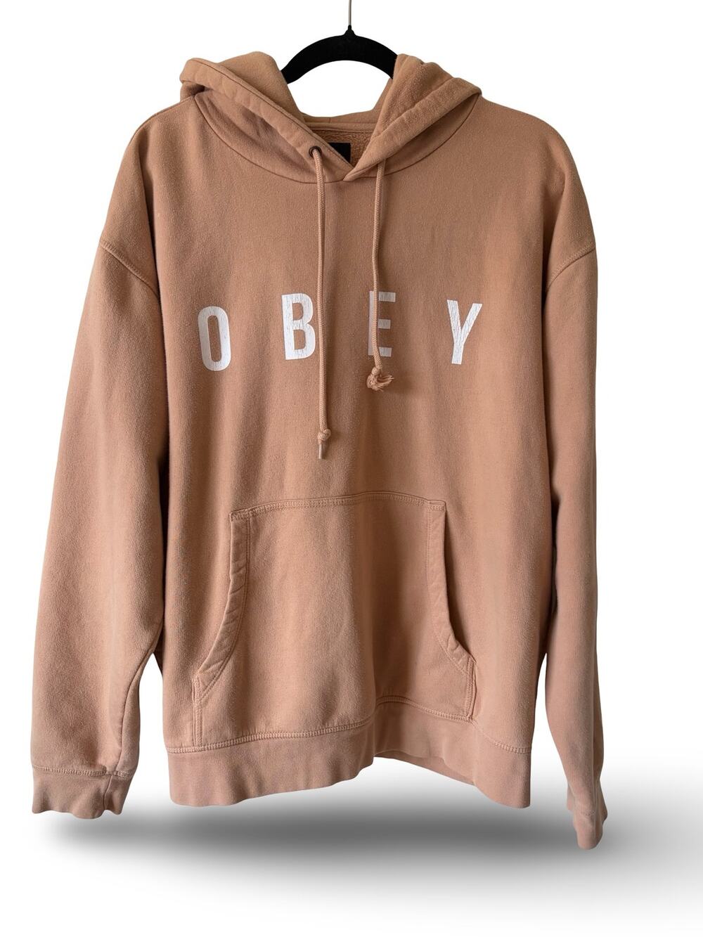 OBEY Worldwide Tan Spell Out Hoodie Pullover Streetwear Size L